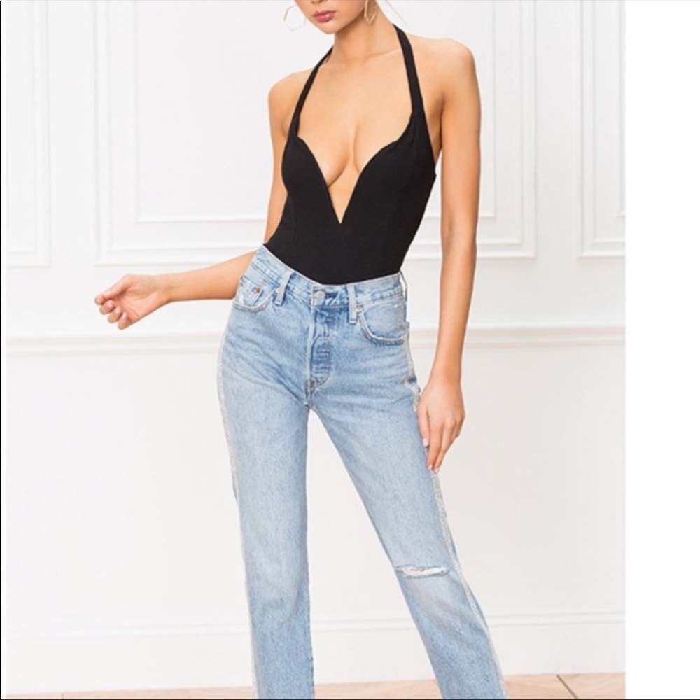 Super down Diane halter bodysuit deep v thong M